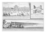 The Royal Palace at Isfahan, A Cross-Section of the Alyverdy-Chan Isfahan Bridge and a View of the  reproduction procédé giclée par Johann Bernhard Fischer Von Erlach