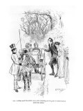 Mr. Collins and Charlotte, both at gate in conversation, illustration, 'Pride and Prejudice' Giclee-trykk av Charles Edmund Brock Mr. Collins and Charlotte, both at gate in conversation, illustration, 'Pride and Prejudice' Giclee-trykk av Charles Edmund Brock