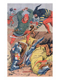 Flemish citizens fighting well armoured and mounted French Knights, Battle of Golden Spurs Giclee Print by Louis Bombled