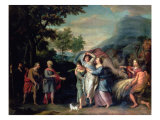 Meeting of Jacob and Laban with Rachel, Leah and Servants Reproduction procédé giclée par Jan Van Neck
