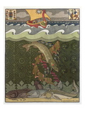 Bogatyr Volga Transforms himself into a Pike, illustration for the Russian Fairy Story, 'The Volga' Giclee Print by Ivan Bilibine