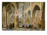 Church interior, with People at Prayer in the Foreground and a Small Procession in the Main Aisle Giclee Print by Bartolomeus Van Bassen