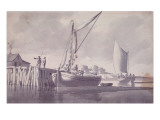 Sailing Barges Approaching a Wharf reproduction procédé giclée par William Anderson