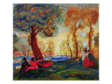 Jewish Comedians Resting, 1910s Giclee Print by Boris Dmitrievich Grigoriev