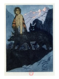 Mowgli and the Wolves, Illustration from 'The Jungle Book' by Rudyard Kipling Giclee-trykk av Maurice de Becque