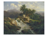 Forest Landscape with Waterfall Giclee-trykk av Julius Bakof