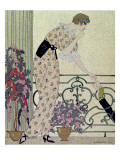 Gazette du Bon Ton, Costume, "N'en Dites Rien", a Lady Standing on a Balcony Receiving a Letter Giclee Print by Georges Barbier