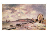 Seascape with ponies on the beach Giclee Print by Johan-Barthold Jongkind
