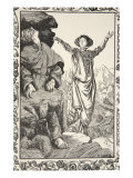 She caused the rock to shut down, illustration from 'Stories of King Arthur and the Round Table' Giclee Print by Dora Curtis