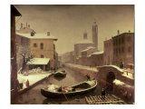 Boat under the Snow Giclee Print by Angelo Inganni
