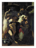 Christ Adored by Angels, St. Sebastian and St. Bonaventure Giclee-trykk av Carlo Bononi Christ Adored by Angels, St. Sebastian and St. Bonaventure Giclee-trykk av Carlo Bononi