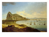 Admiral of Blue Squadron Arriving at Gibraltar under the Gun Salute from the Red Squadron in 1722 reproduction procédé giclée par Willem van der Hagen