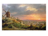 View of the Butte Montmartre, c.1830 reproduction procédé giclée par Louis Jacques Mande Daguerre