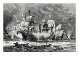 The Vanguard, under Sir William Winter, engaging the Spanish Armada, from 'Leisure Hour', 1888 Giclee-trykk av Oswald Walter Brierly The Vanguard, under Sir William Winter, engaging the Spanish Armada, from 'Leisure Hour', 1888 Giclee-trykk av Oswald Walter Brierly