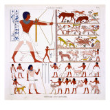 Hunting Scenes, from a Rare Record of Frescoes from Thebes, recorded 1819-1822 reproduction procédé giclée par Frederic Cailliaud