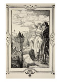 Annoure brought the King to battlements, illustration, 'Stories of King Arthur and the Round Table' Giclee Print by Dora Curtis