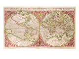 Double Hemisphere World Map, 1587 reproduction procédé giclée par Gerard Mercator