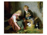 Feeding the Rabbits Giclee Print by Felix Schlesinger