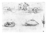 Design for a Scythed Chariot and Armoured Car, c.1487 reproduction procédé giclée par Leonardo da Vinci 