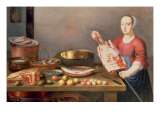A Still Life of Meat and Fish with a Cook Impressão giclée por Floris van Schooten