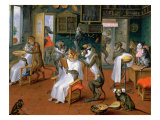 Barber's Shop with Monkeys and Cats Giclee Print by Abraham Teniers
