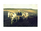 The Writer Lev Nikolaevich Tolstoy Ploughing with Horses, 1889 Giclee Print by Ilya Efimovich Repin