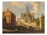 Town View with Figure Fishing in a Canal Giclee Print by Augustus Wynantsz