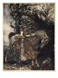 Brunnhilde with horse at mouth of cave, illustration from 'The Rhinegold and the Valkyrie', 1910 Giclee Print by Arthur Rackham
