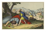 David and Goliath, Illustration from 'L'Ancien Testament', Published by Jakob Ferdinand Schreiber,  reproduction procédé giclée