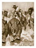 Sir Samuel Baker in Full Pursuit of Rhinoceros in Africa Giclee Print by Stanley L. Wood