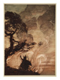 Wotan turns, looks sorrowfully back at Brunnhilde, illustration, 'The Rhinegold and the Valkyrie' Giclée-Druck von Arthur Rackham
