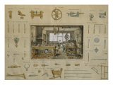 Workshop of a Wood Turner, Illustration from the 'Revue De L'Education Nouvelle' Giclee Print by Edouard Renard