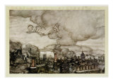 Peter Pan Flying over London, Illustration from 'Peter Pan' by J.M. Barrie Giclee Print by Arthur Rackham