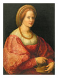 Portrait of a Woman with a Basket of Spindles, c.1514-17 Giclée-tryk af Jacopo da Carucci Pontormo Portrait of a Woman with a Basket of Spindles, c.1514-17 Giclée-tryk af Jacopo da Carucci Pontormo