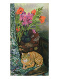 Bouquet and a Cat, 1919 reproduction procédé giclée par Marie Clementine Valadon