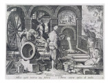 The Invention of Gunpowder and the First Casting of Bronze Cannon, Plate 4 from 'Nova Reperta' reproduction procédé giclée par Jan van der Straet