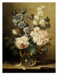 Vase of Flowers with Two Roses Giclee Print by Ludovico Stern