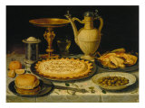 Table with Cakes, Chicken and Olives reproduction procédé giclée par Clara Peeters