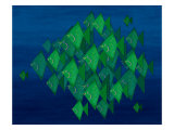School of Green Triangle Fish on Blue Underwater Background Giclée-Druck von Rich LaPenna
