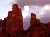 Red Rock with Moon and Sun Photographic Print by Images Monsoon