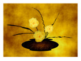 Vase of Three Yellow Flowers on Gold Background Giclee Print by Rich LaPenna