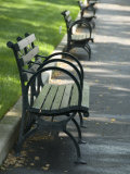Park Benches Lined Up in a Row Photographic Print by Andrea Sperling