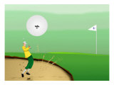 Golfer Strokes Ball Out of Sand Trap Giclee Print by Rich LaPenna