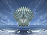 Shell Floating Above Ocean Tide with Blue Sky Photographic Print by Diane Miller
