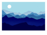 Layers of Mountain Ranges Lead to a Horizon with Bright Moon Giclee Print by Rich LaPenna