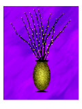 Sparkling Pussy Willow in Graphic Vase on Blue Background Giclee Print by Rich LaPenna