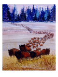 Large Herd of Bison Cross a Vast Plain Giclee Print by Images Monsoon