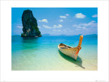 Tropical Beach with Long Tail Boat, Phuket, Thailand Prints
