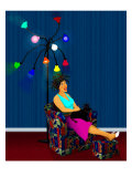 Woman Lounges under Lights with Poodle in Beauty Salon Giclee Print by Images Monsoon
