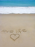 Beach on Fire Island, Ny with the Words 'Love Life' Written in the Sand Photographic Print by Marie Hickman
